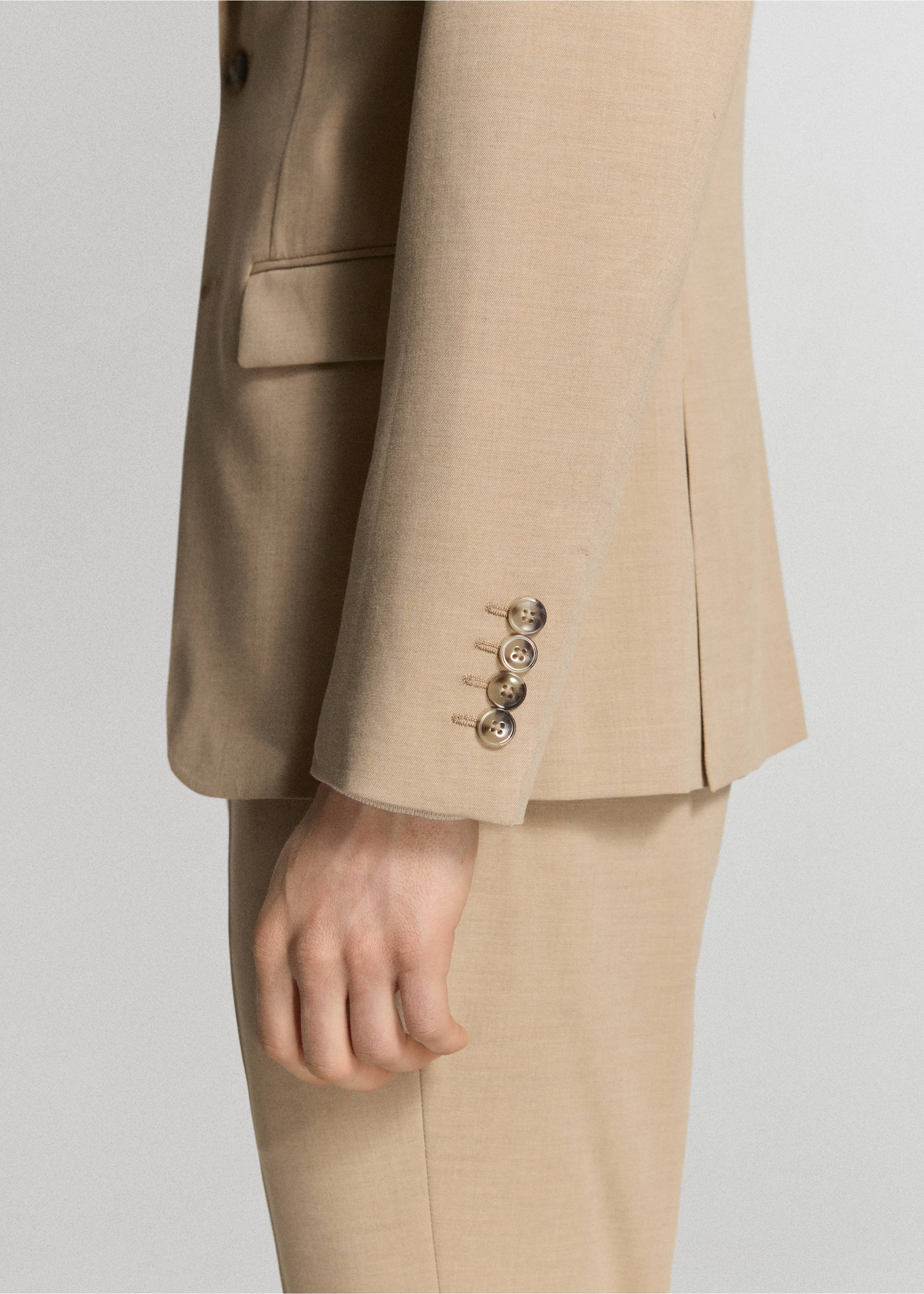 Super slim-fit suit jacket in stretch fabric - Details of the article 4, Beige. Ref: 27051225-01.