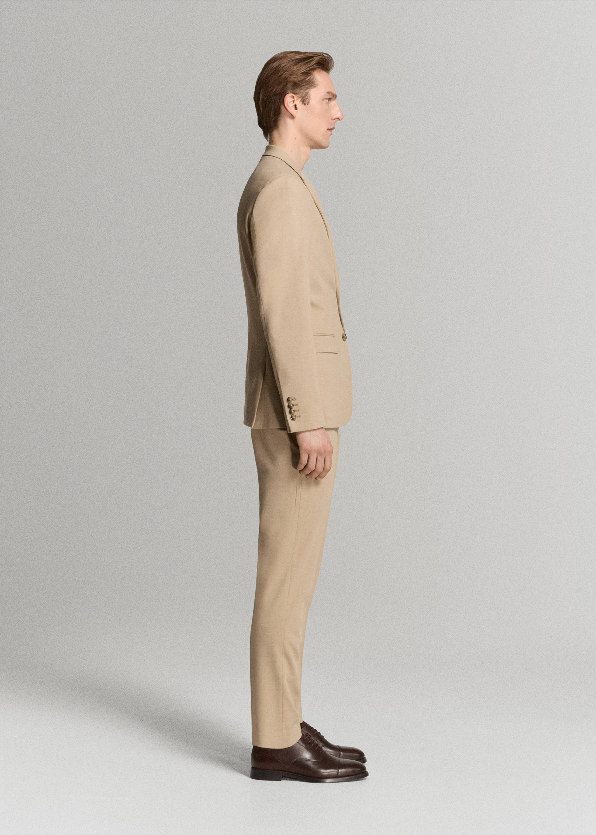 Super slim-fit suit jacket in stretch fabric - Details of the article 2, Beige. Ref: 27051225-01.