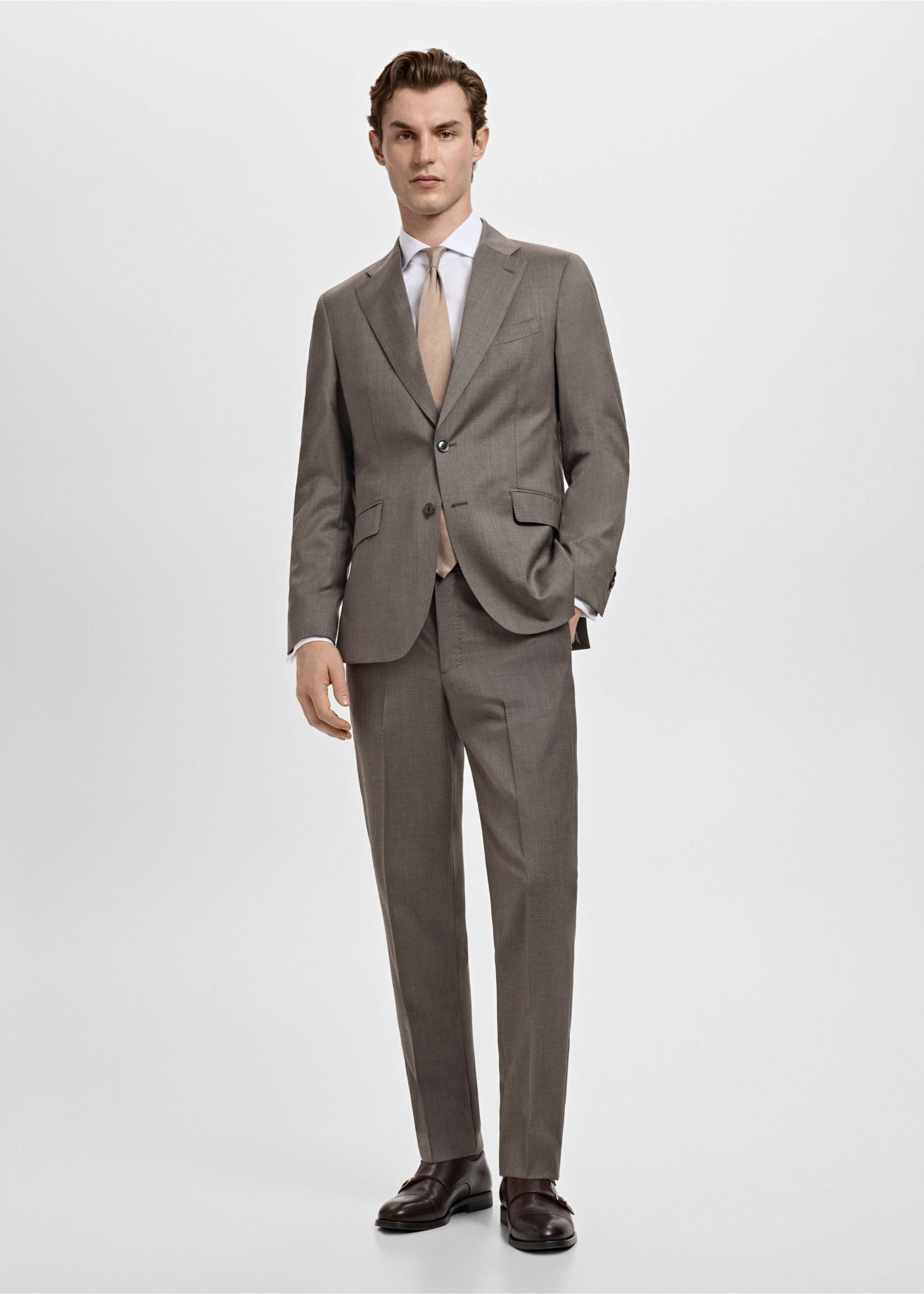 威尼斯100%羊毛西装夹克 - null, 中褐色. Ref: 27051226-00.