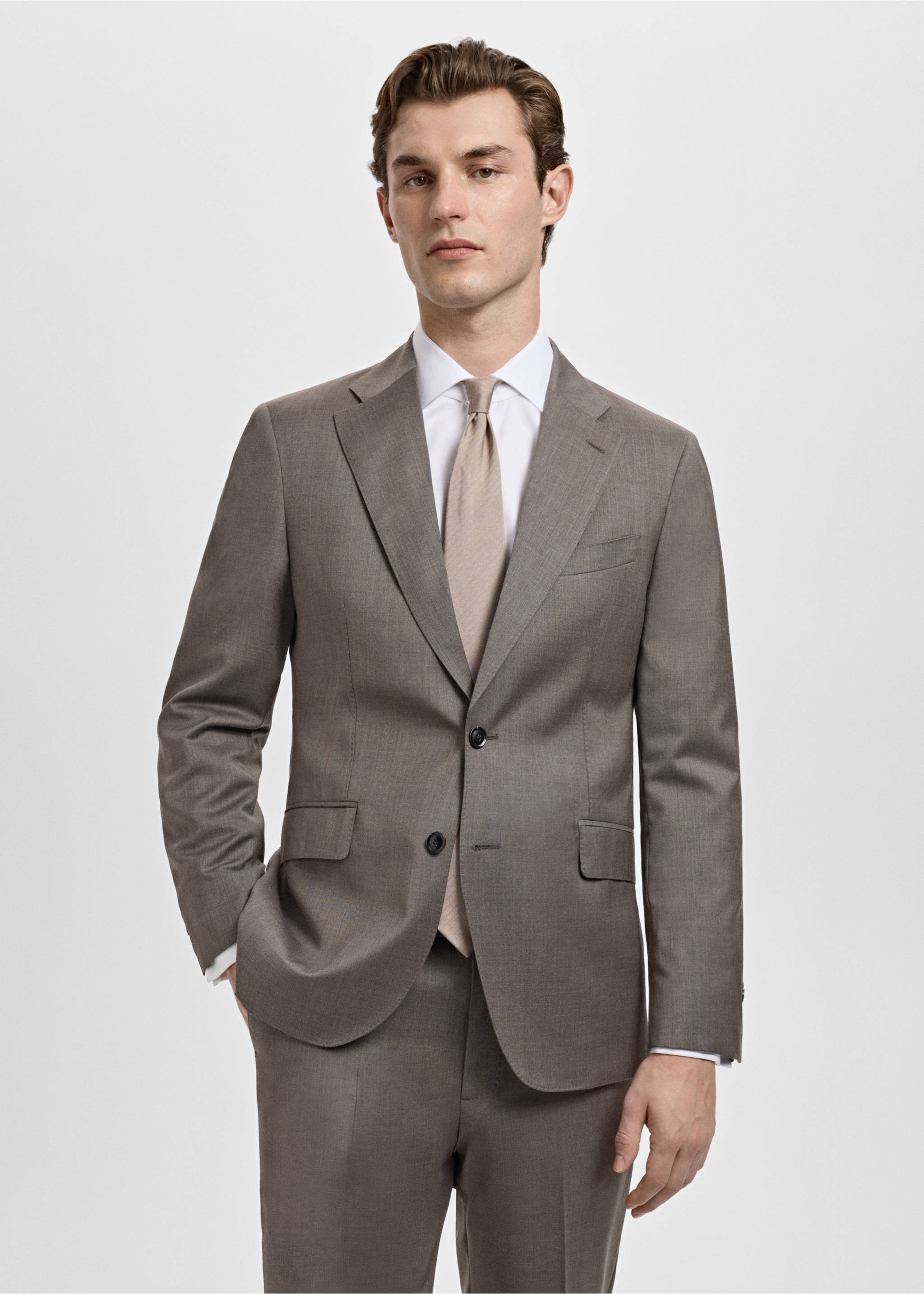 威尼斯100%羊毛西装夹克 - null, 中褐色. Ref: 27051226-00.