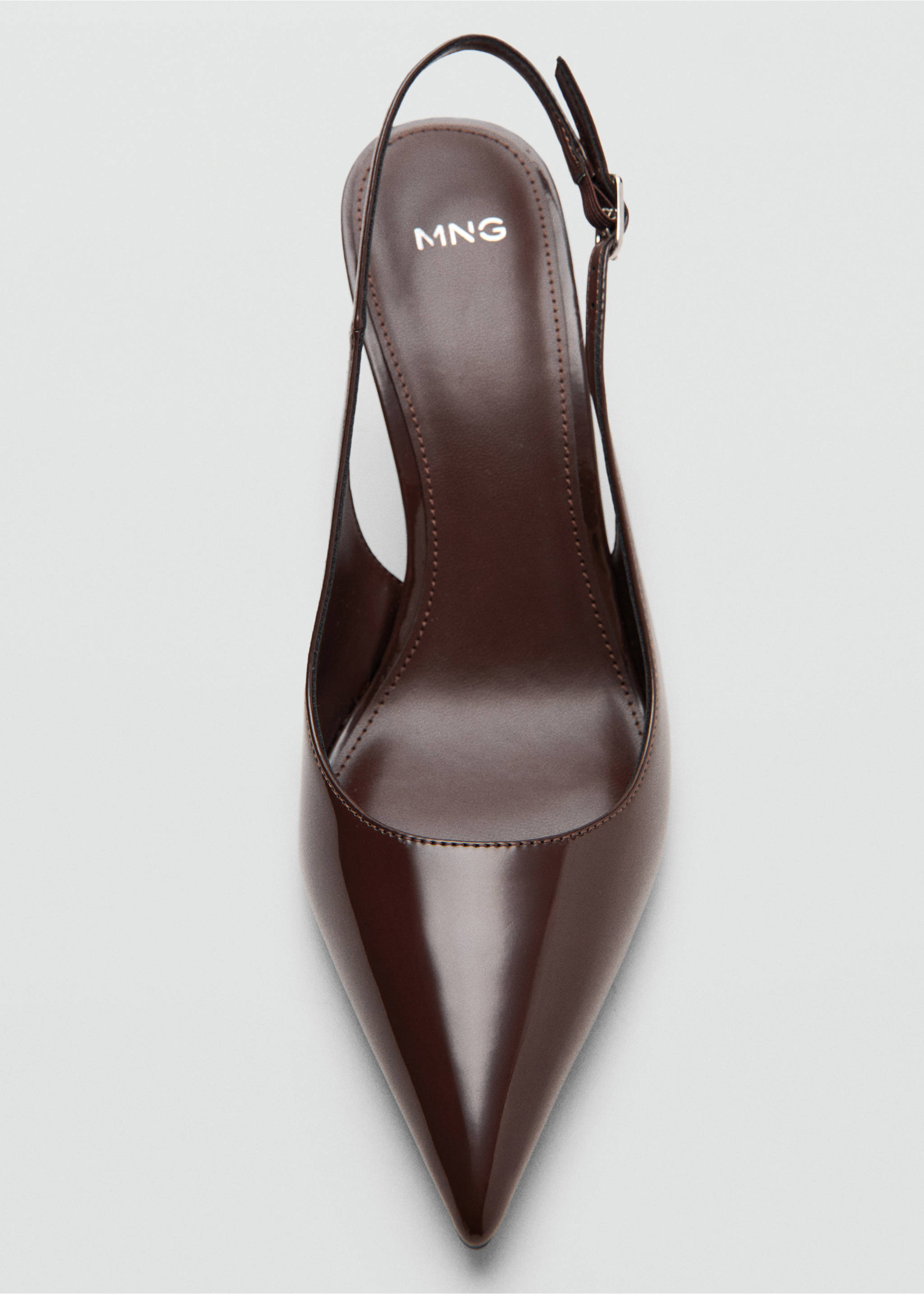 Patent heeled shoes - Details of the article 2, Chocolate. Ref: 27051228-00.