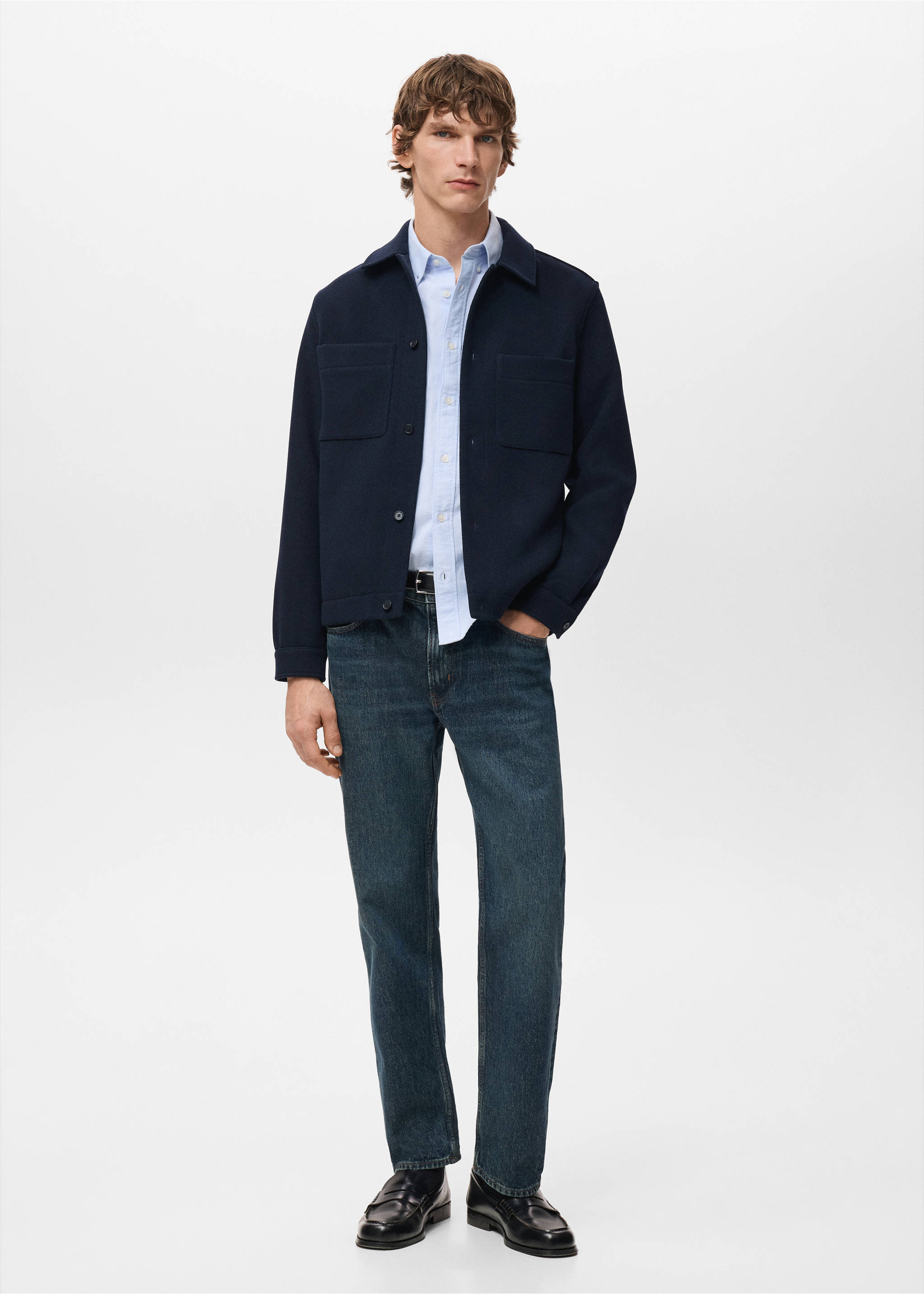 口袋羊毛混纺夹克 - null, 海军蓝. Ref: 27051229-00.