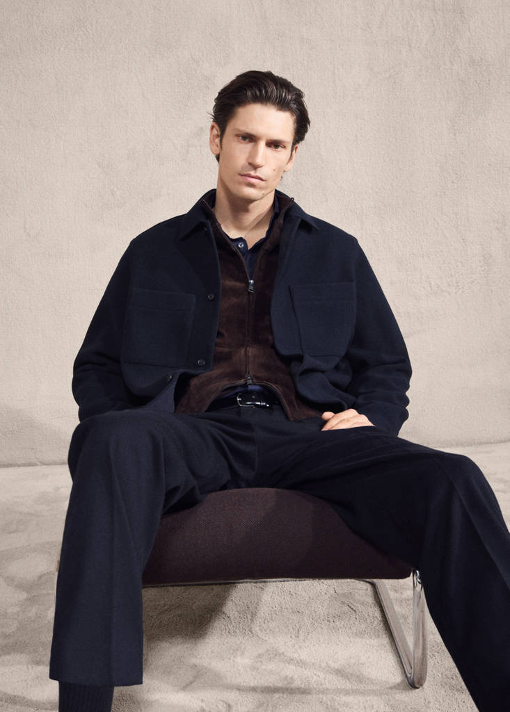 Wool-blend jacket with pockets — Navy