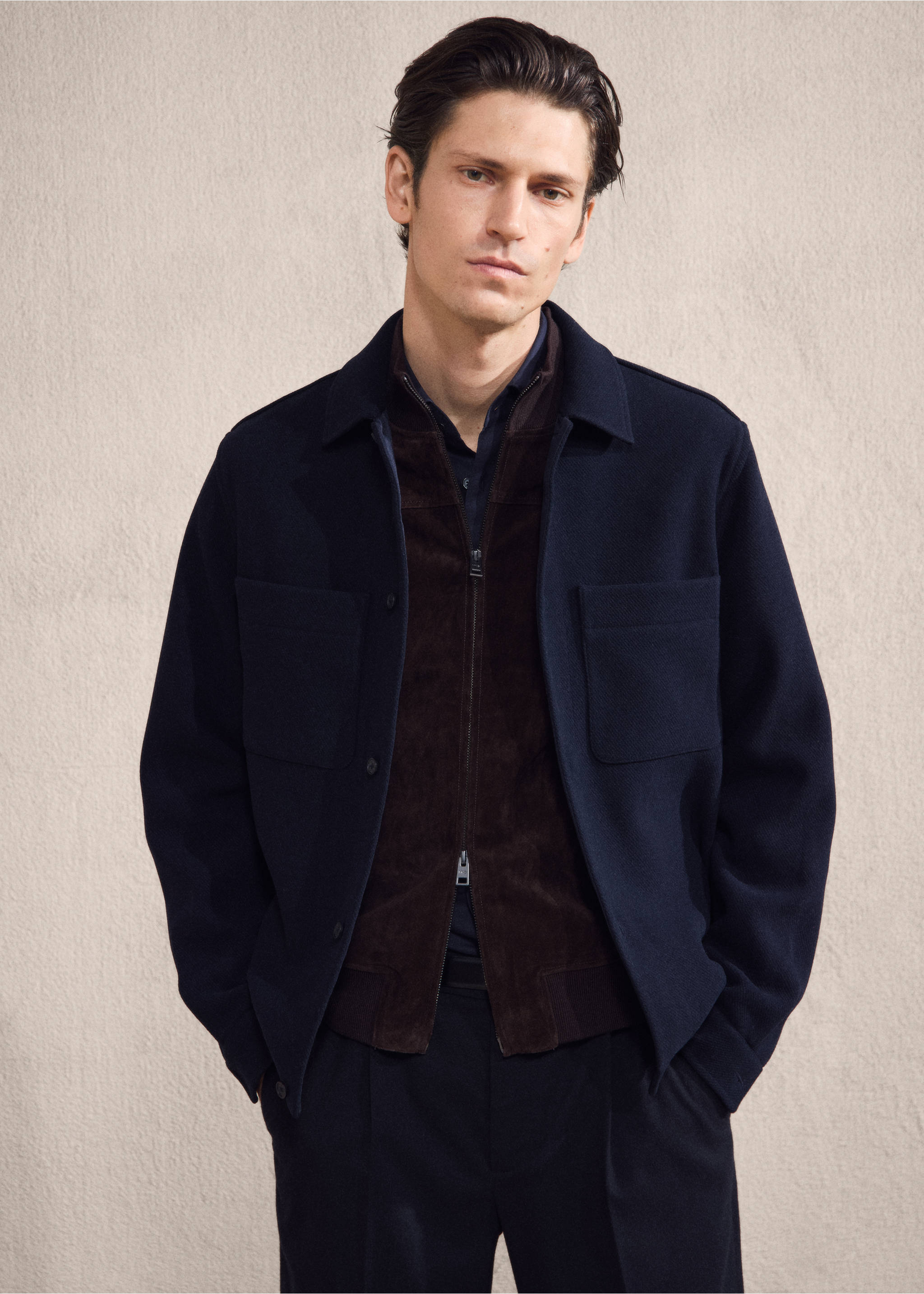 Chaqueta mezcla lana bolsillos - Detalle del artículo 3, Azul marino. Ref: 27051229-00.