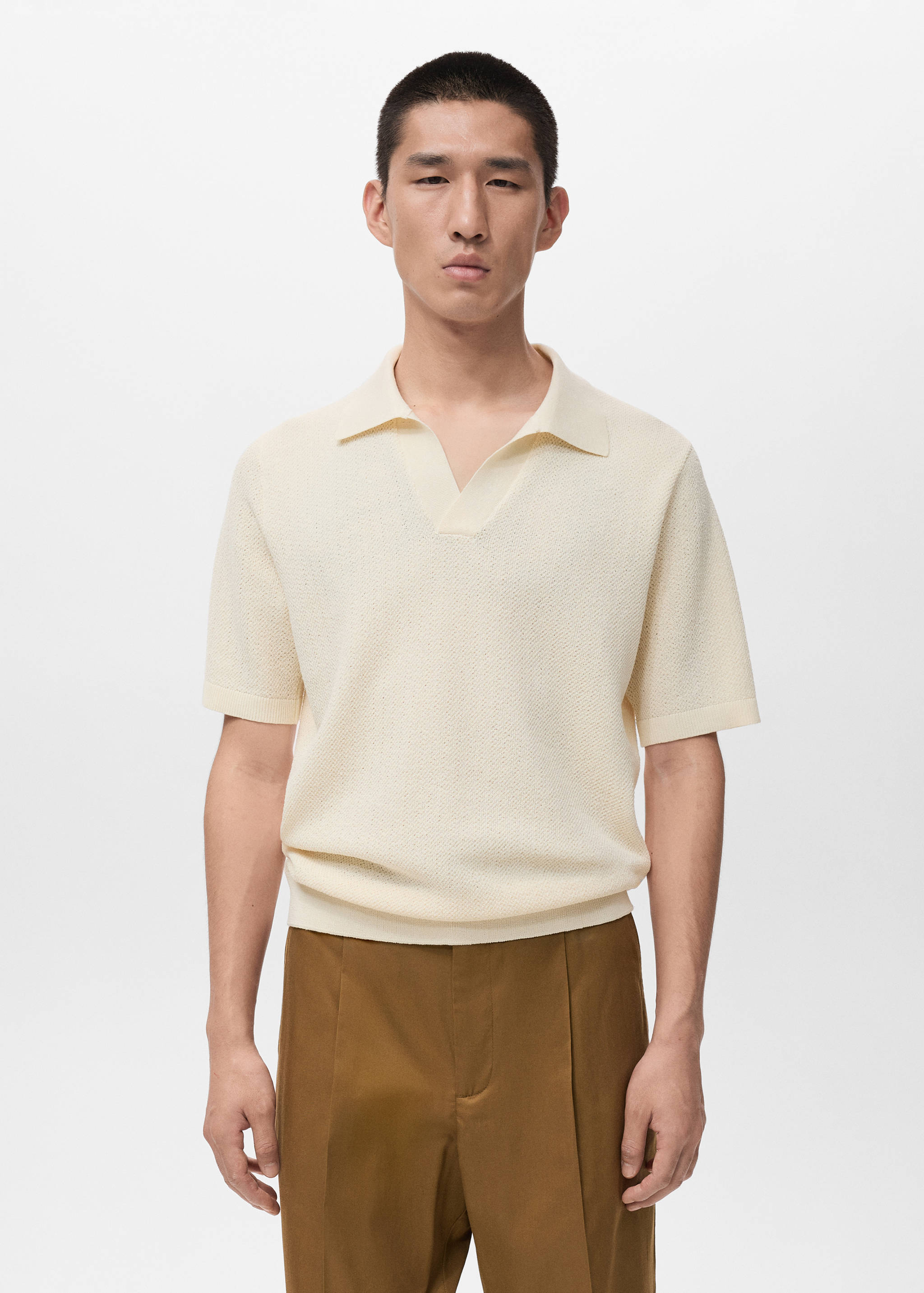 Short-sleeve knitted polo shirt - Medium plane