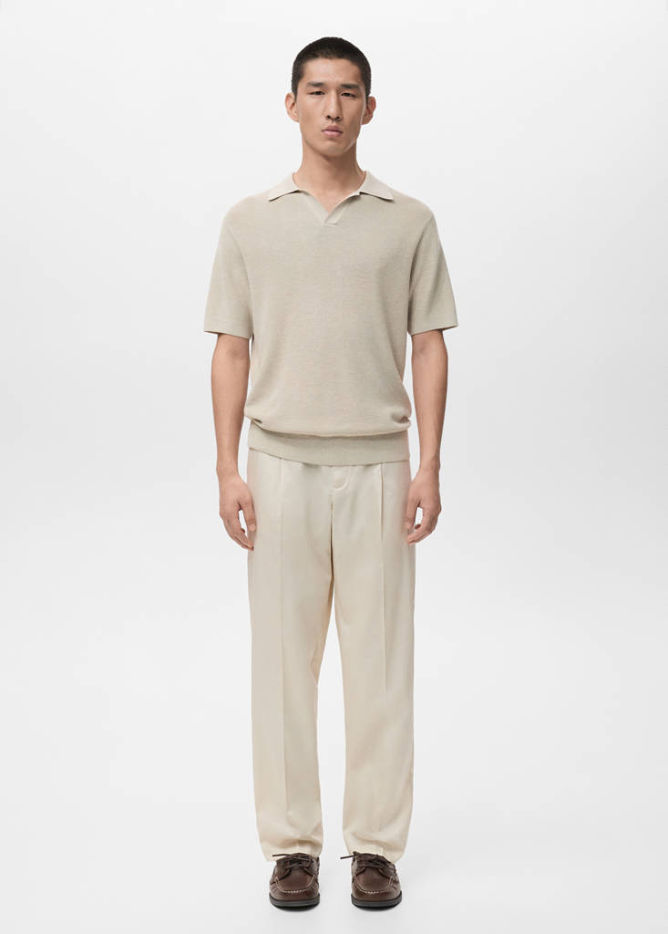 Structured cotton knitted polo shirt — Beige