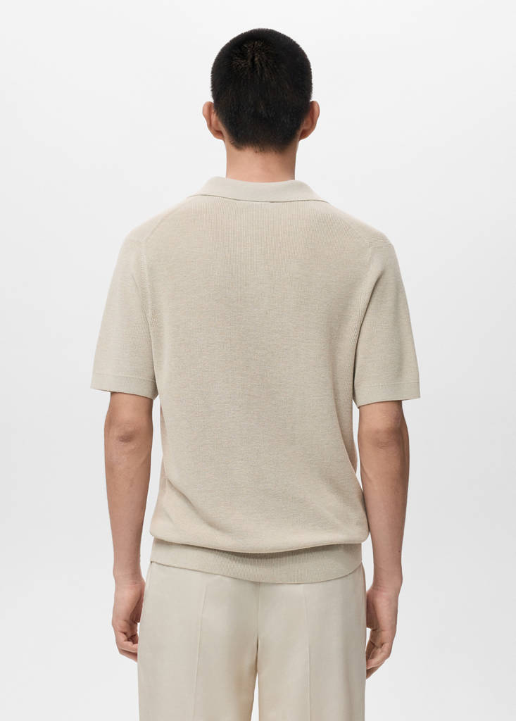 Structured cotton knitted polo shirt — Beige
