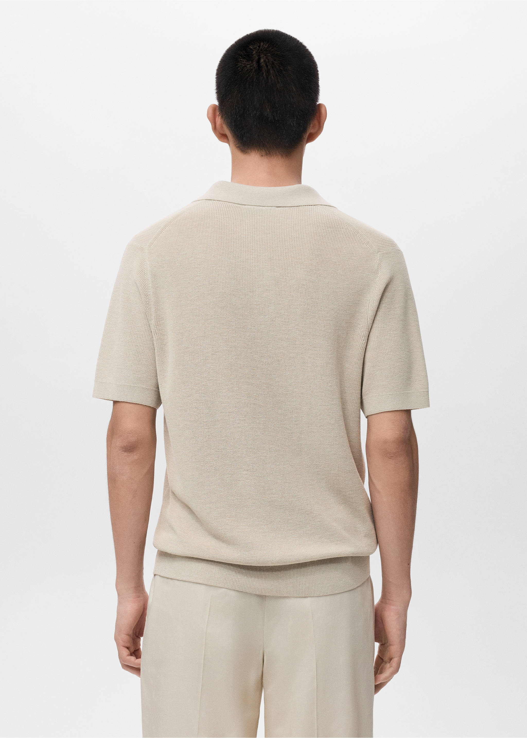 Structured cotton knitted polo shirt - Reverse of the article, Beige. Ref: 27051235-00.