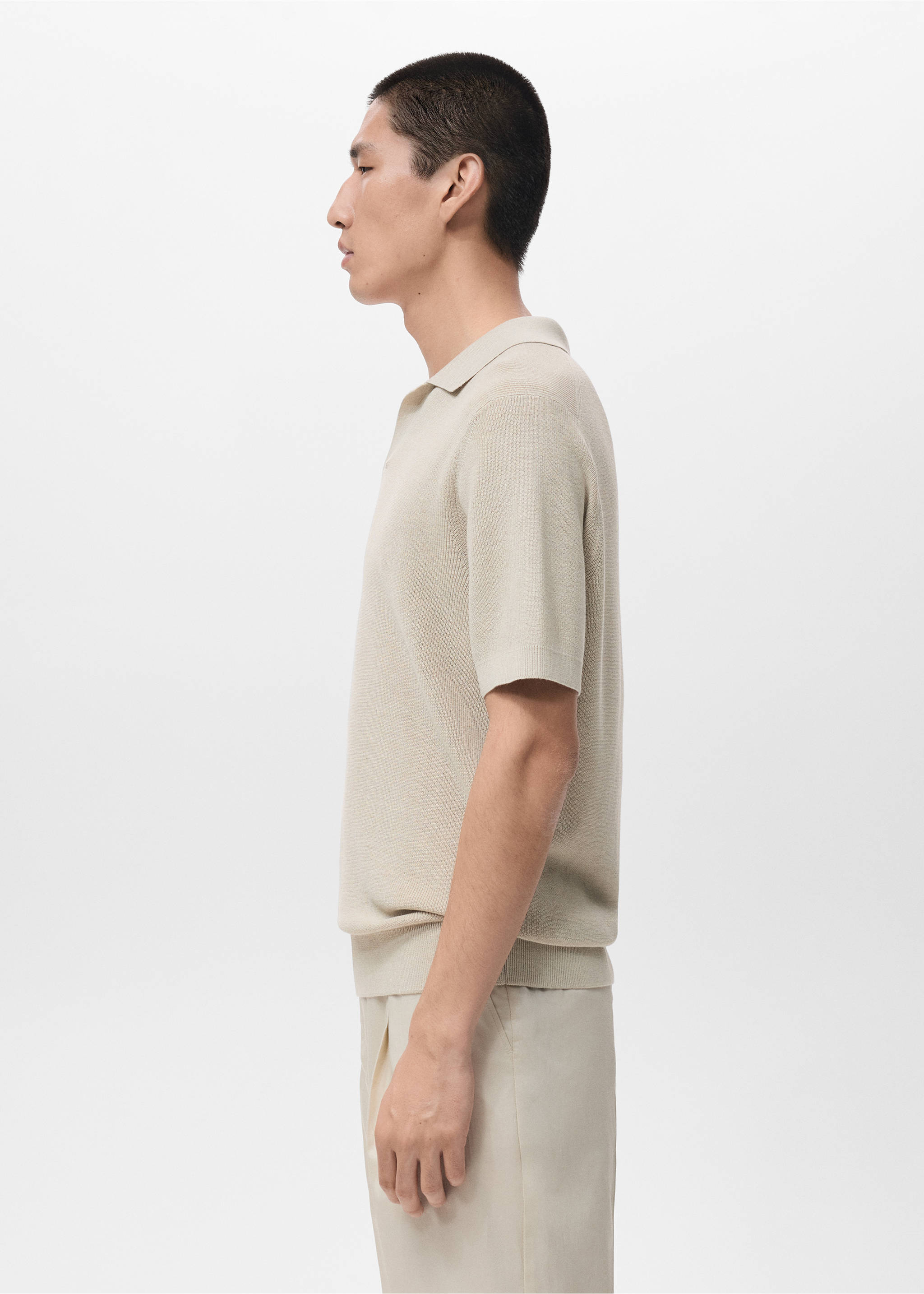 Structured cotton knitted polo shirt - Details of the article 2, Beige. Ref: 27051235-00.