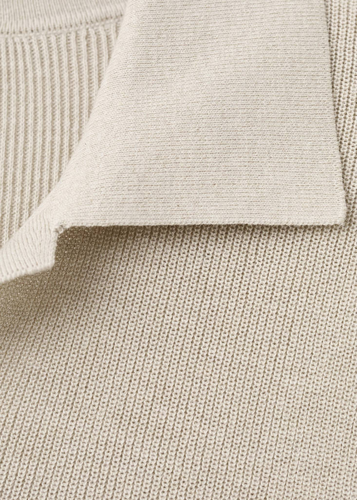 Structured cotton knitted polo shirt — Beige