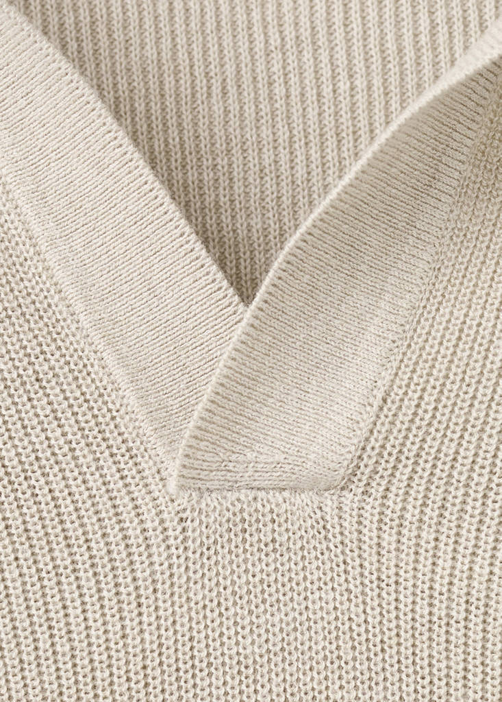 Structured cotton knitted polo shirt — Beige