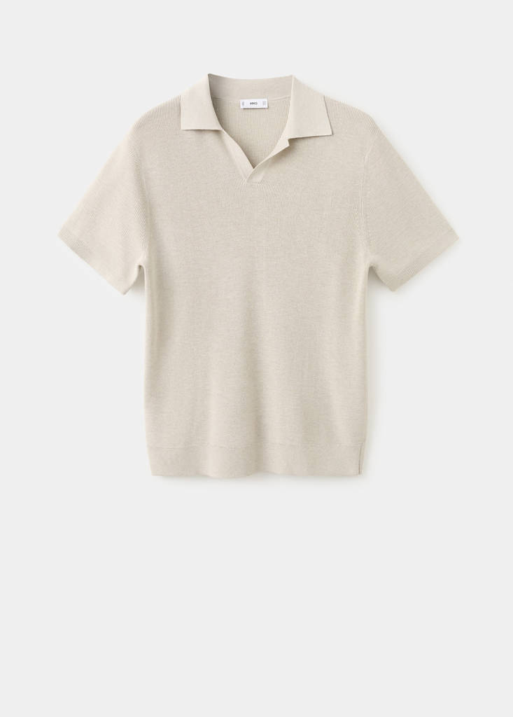 Structured cotton knitted polo shirt — Beige