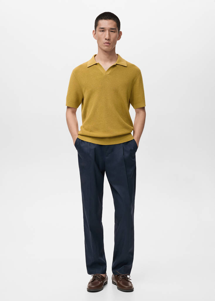 Structured cotton knitted polo shirt — Curry