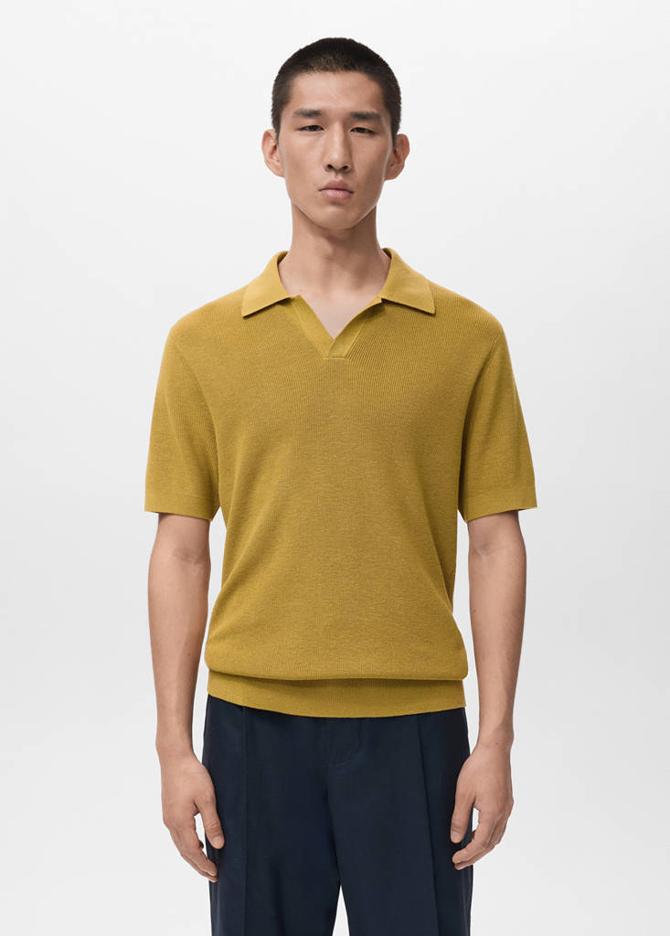 Structured cotton knitted polo shirt — Curry
