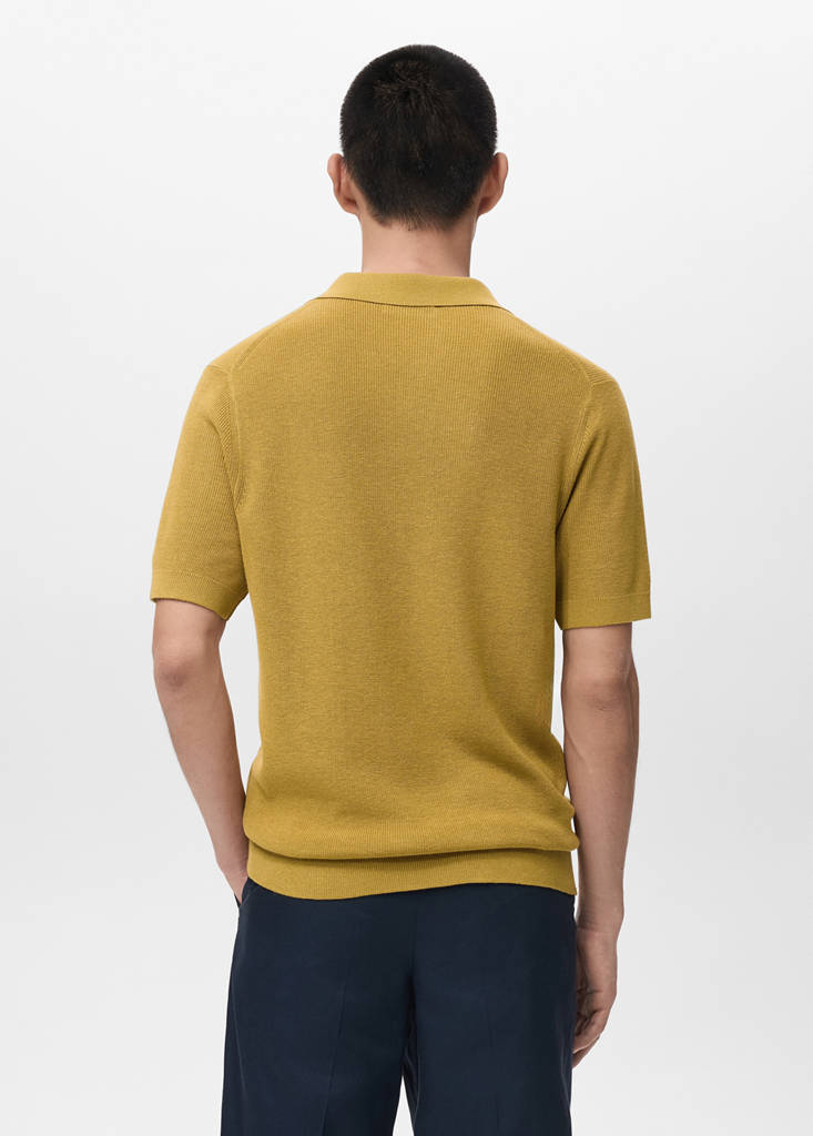 Structured cotton knitted polo shirt — Curry