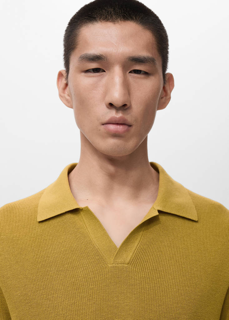 Structured cotton knitted polo shirt — Curry