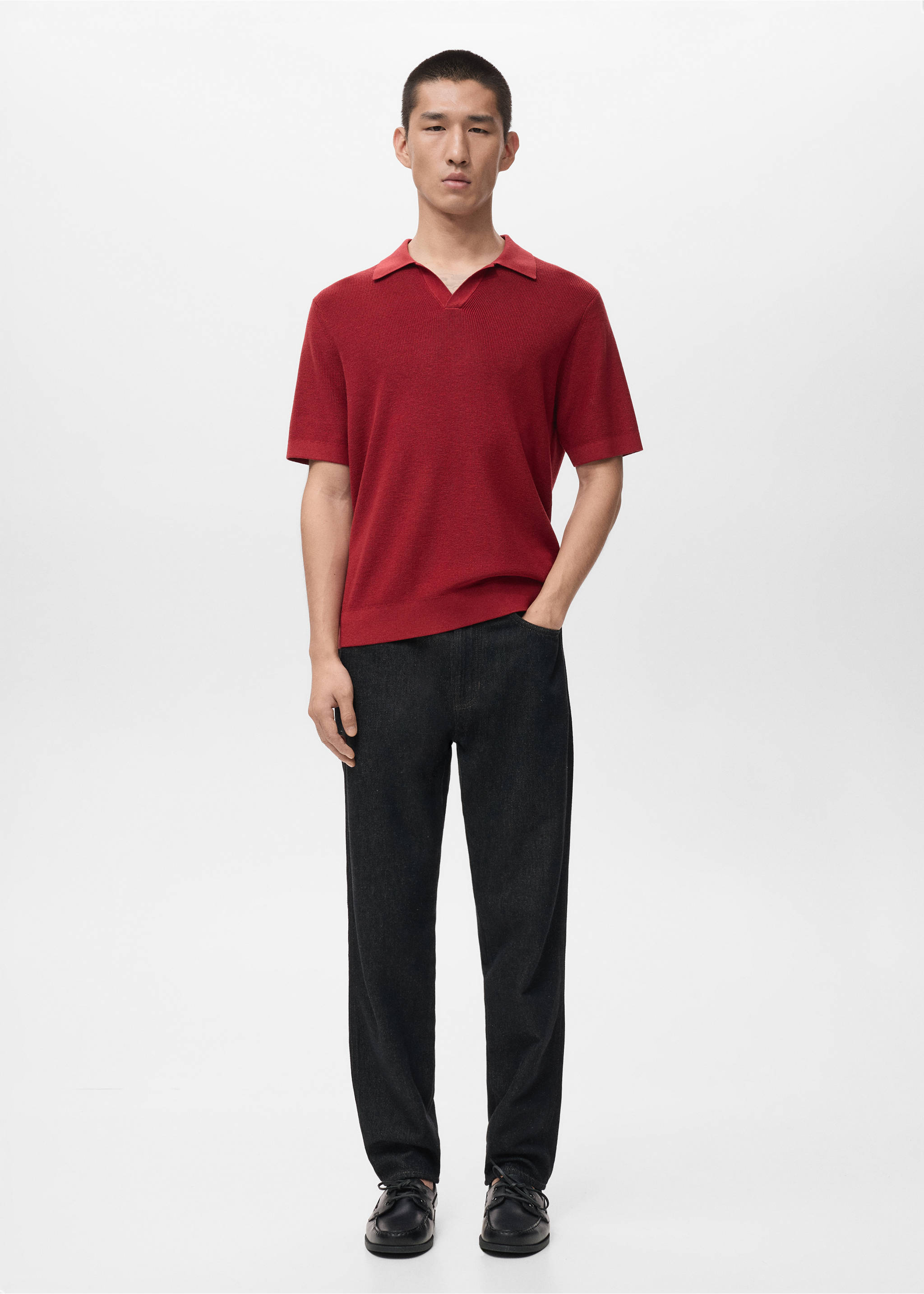 Structured cotton knitted polo shirt - General plane, Red. Ref: 27051235-00.