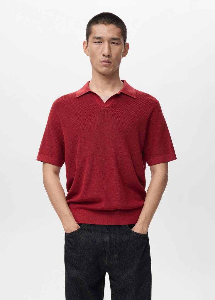 Structured cotton knitted polo shirt — Red