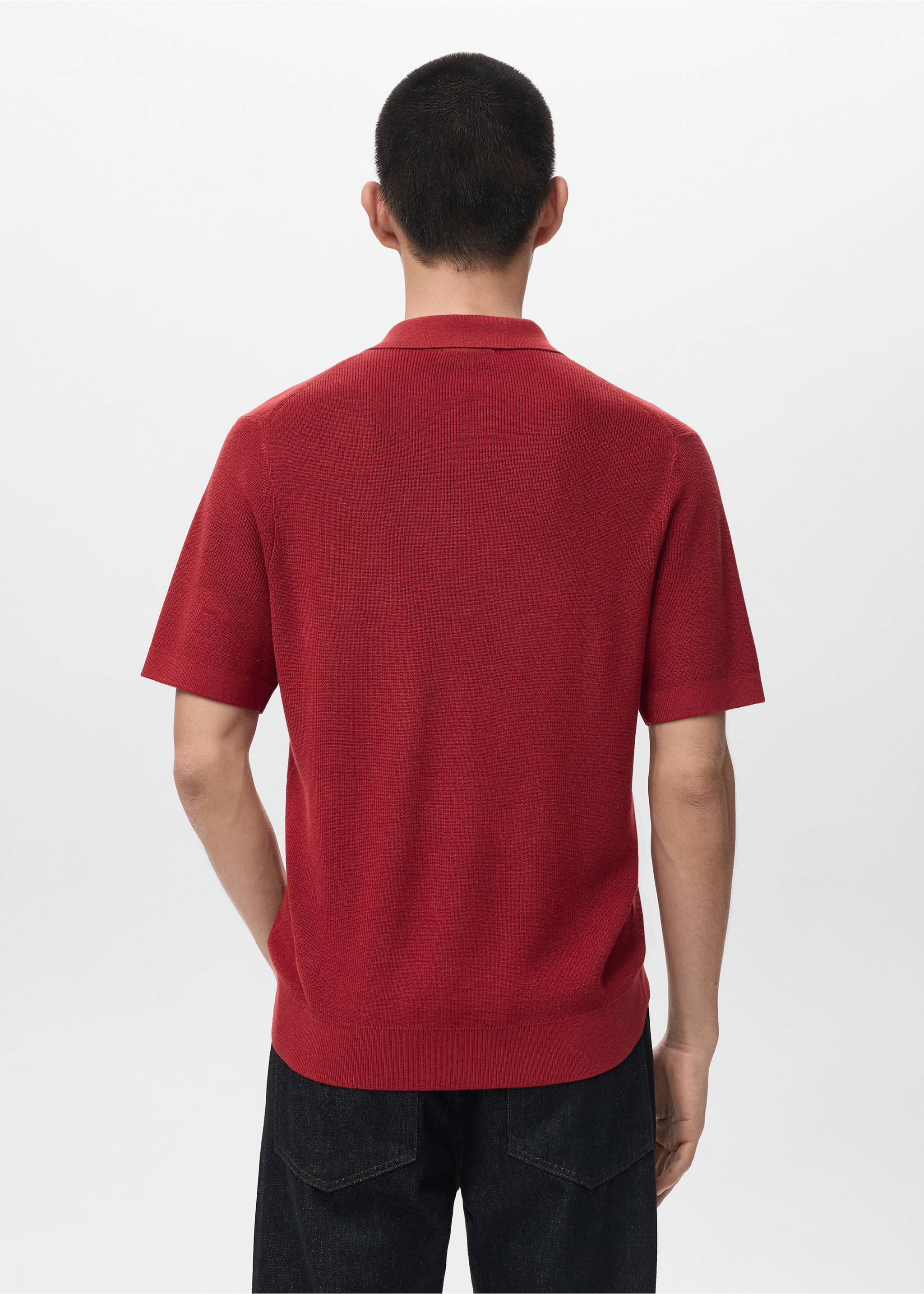 Structured cotton knitted polo shirt - Reverse of the article, Red. Ref: 27051235-00.