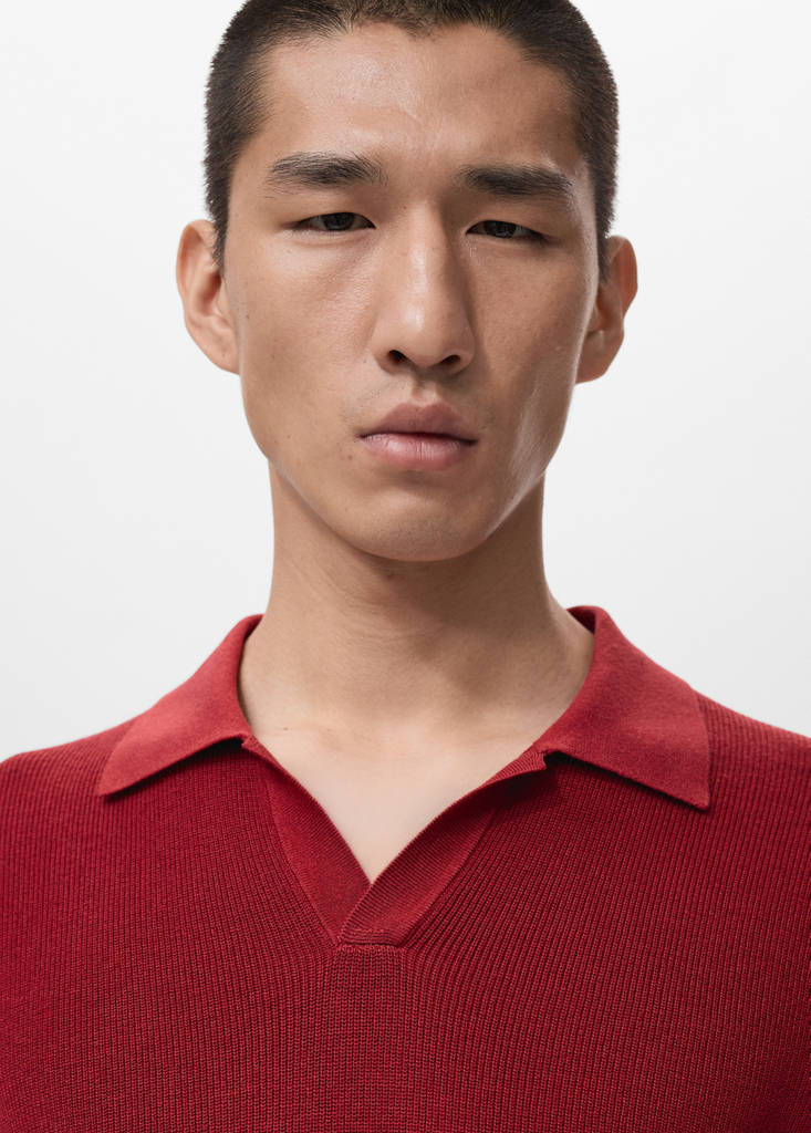 Structured cotton knitted polo shirt — Red