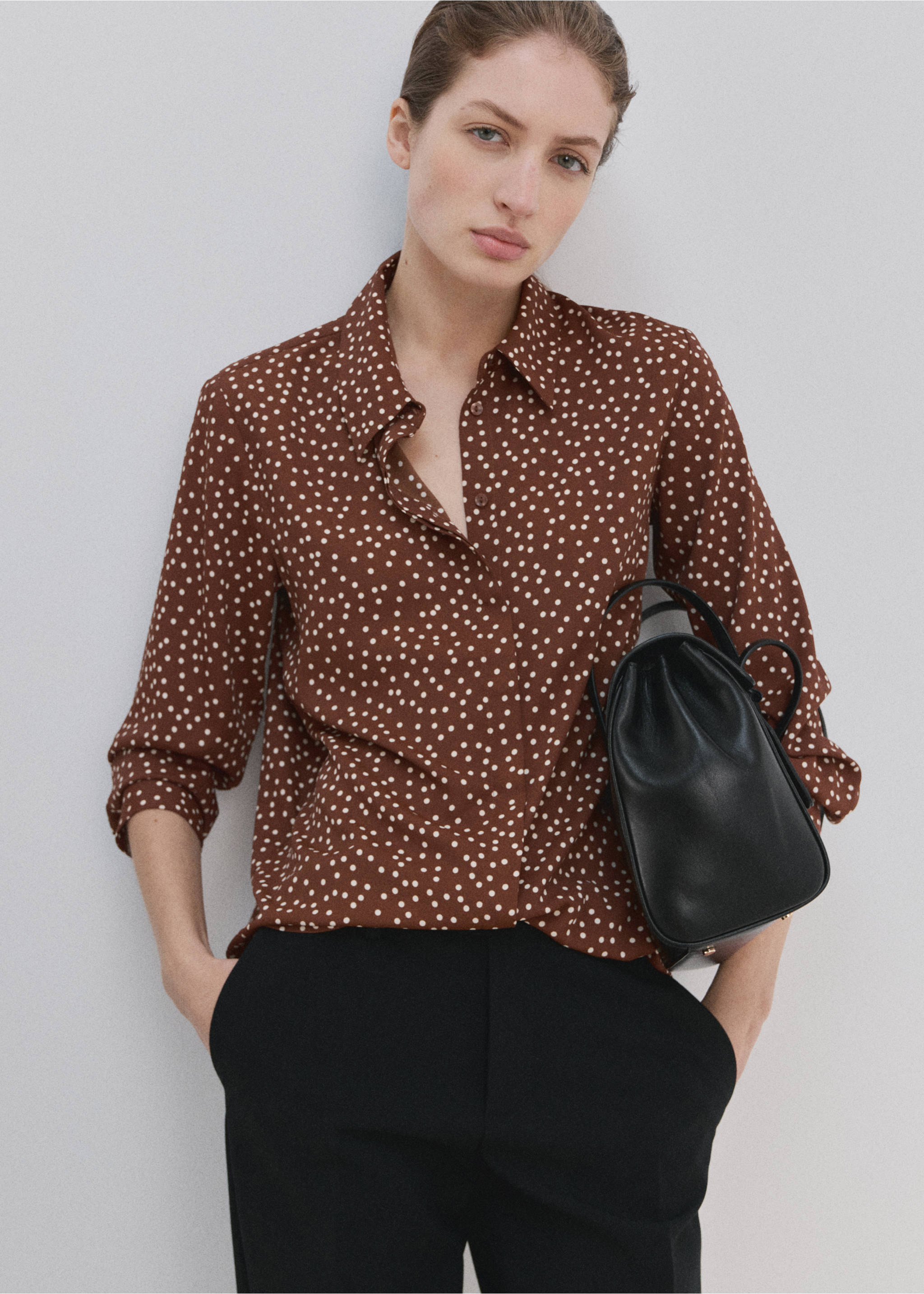 Printed straight shirt - Medium plane, Tobacco Brown. Ref: 27051236-00.