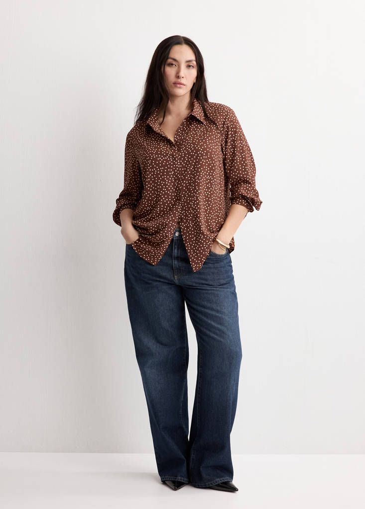 Printed straight shirt — Tobacco Brown