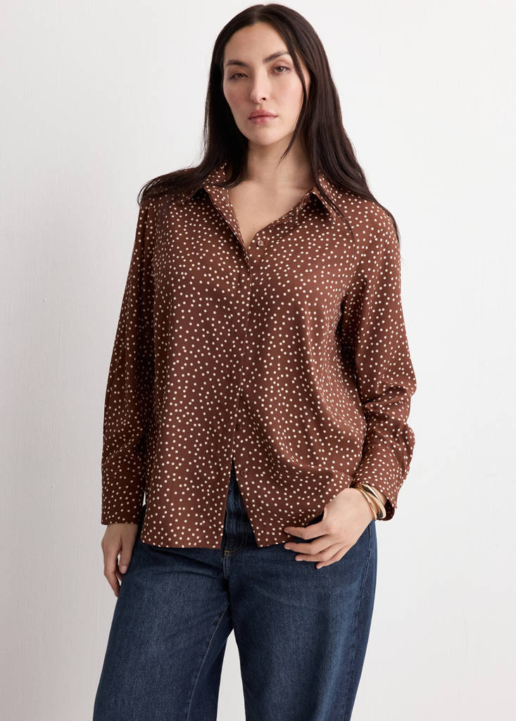 Printed straight shirt — Tobacco Brown