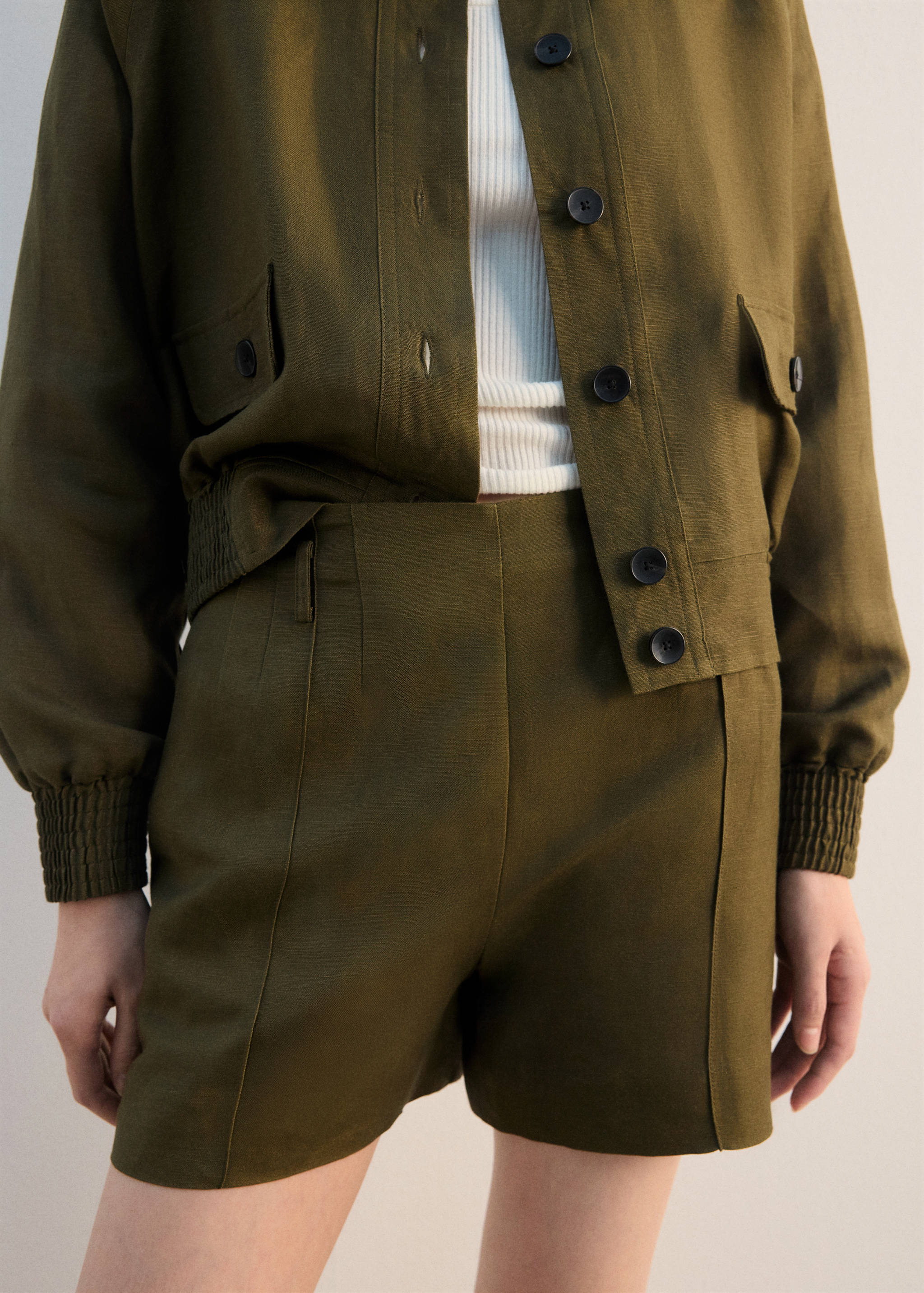 高腰亚麻短裤 - null