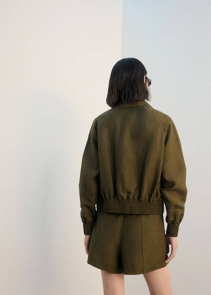 High-waist linen shorts — Khaki