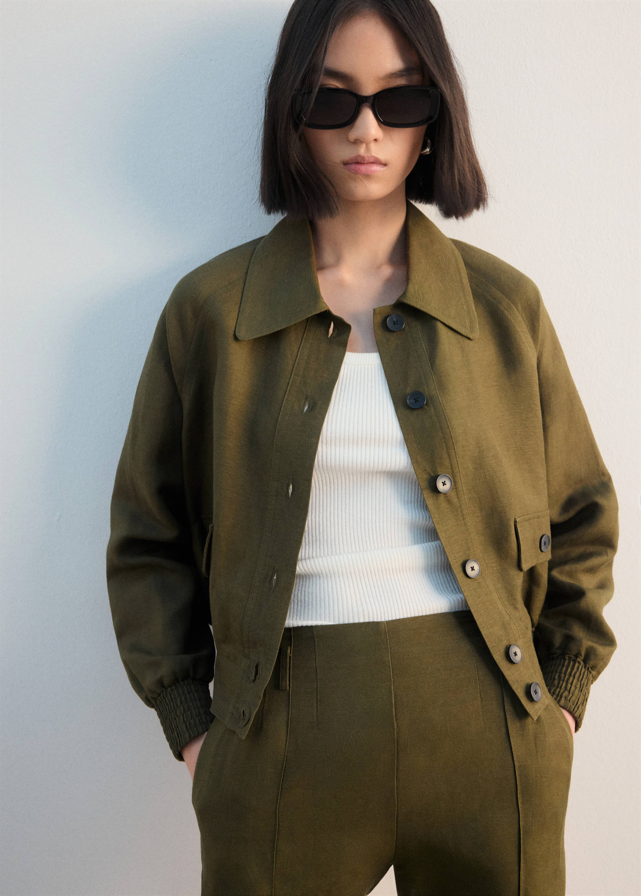 高腰亚麻短裤 - null