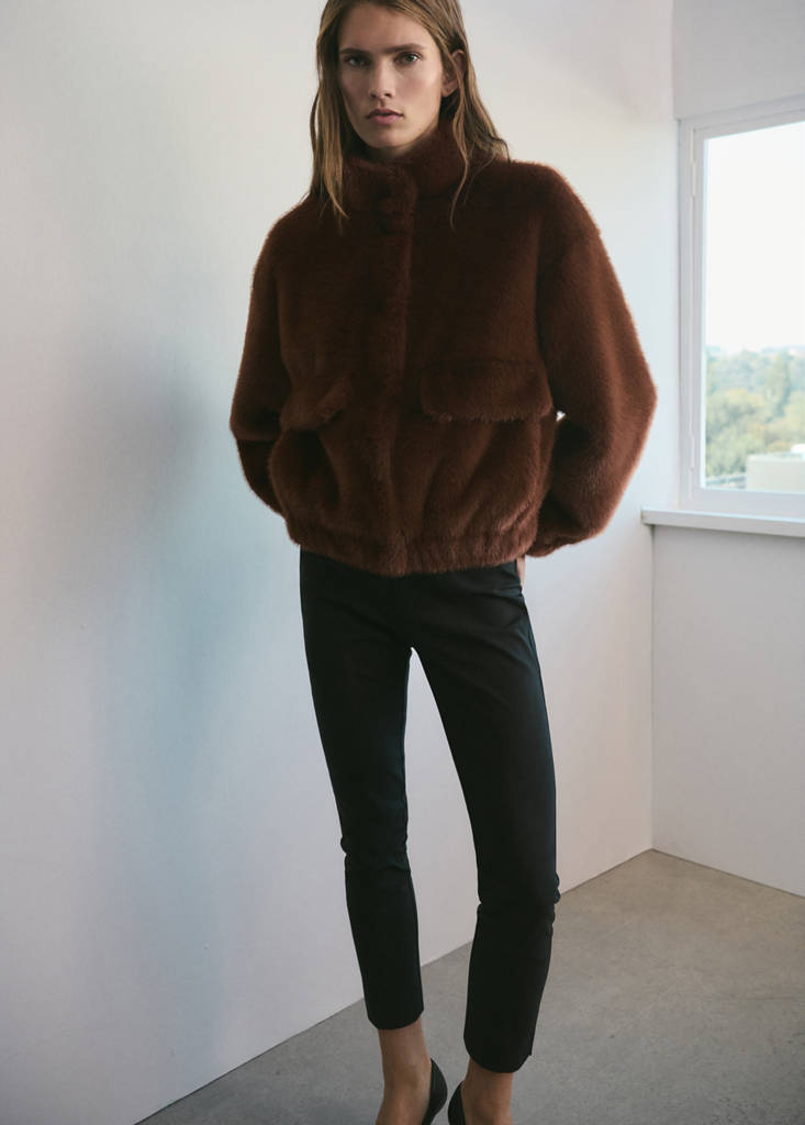 Faux-fur jacket with pockets — Brown