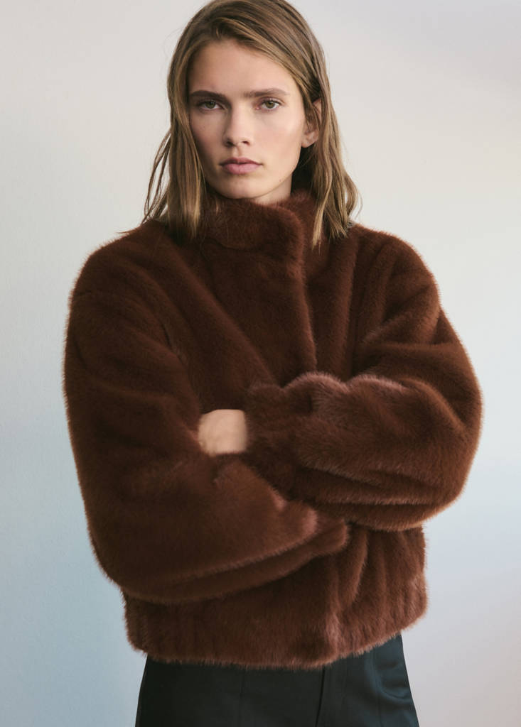 Faux-fur jacket with pockets — Brown
