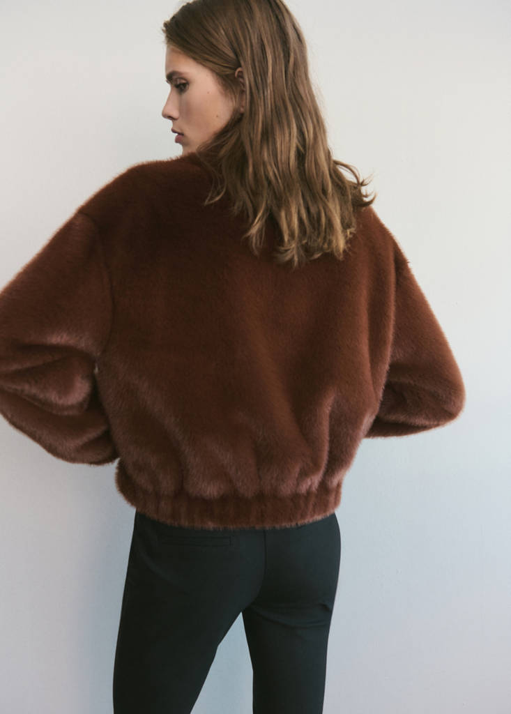 Faux-fur jacket with pockets — Brown