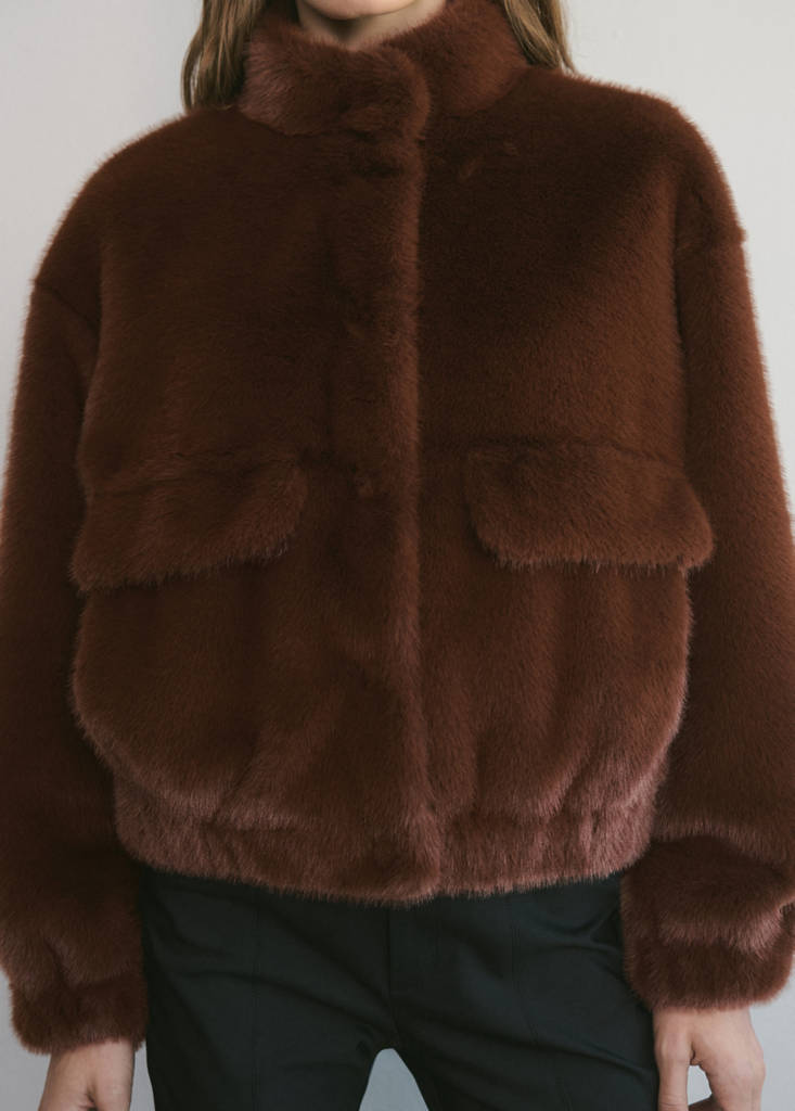 Faux-fur jacket with pockets — Brown