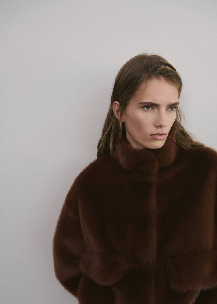 Faux-fur jacket with pockets — Brown