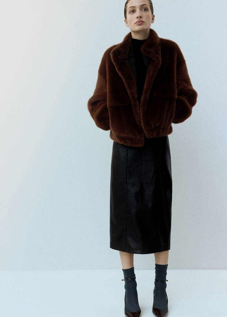 Faux-fur jacket with pockets — Brown