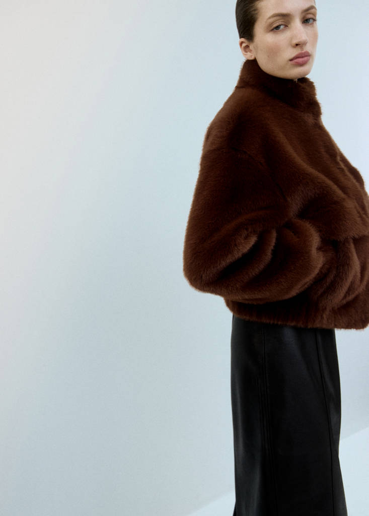 Faux-fur jacket with pockets — Brown