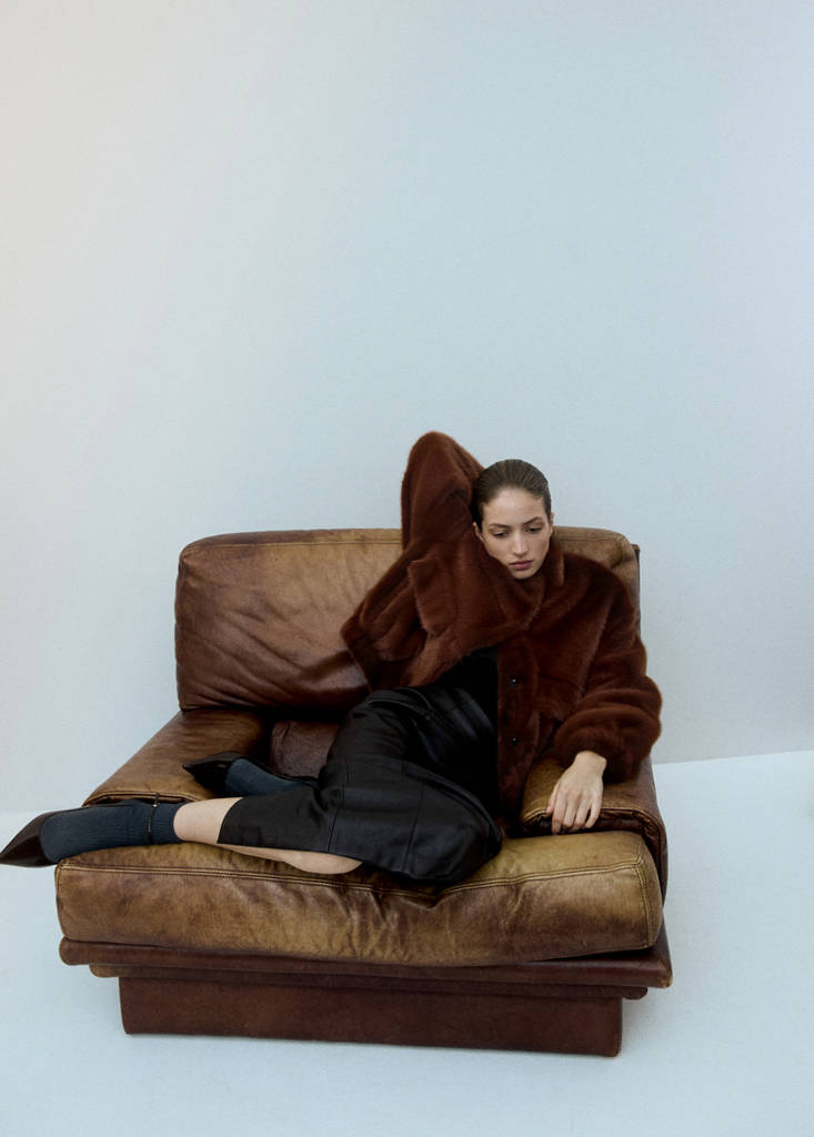 Faux-fur jacket with pockets — Brown