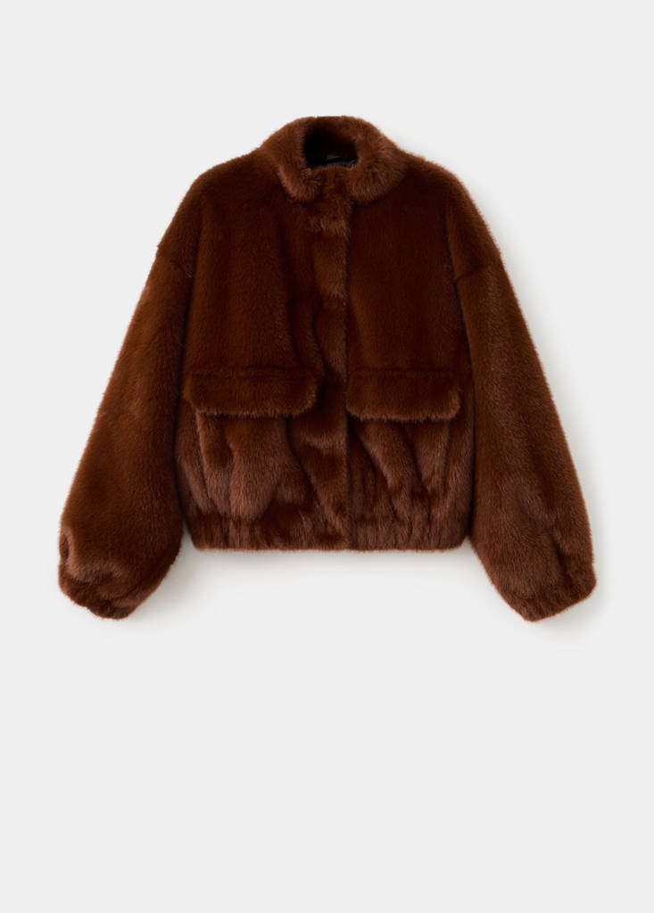 Faux-fur jacket with pockets — Brown