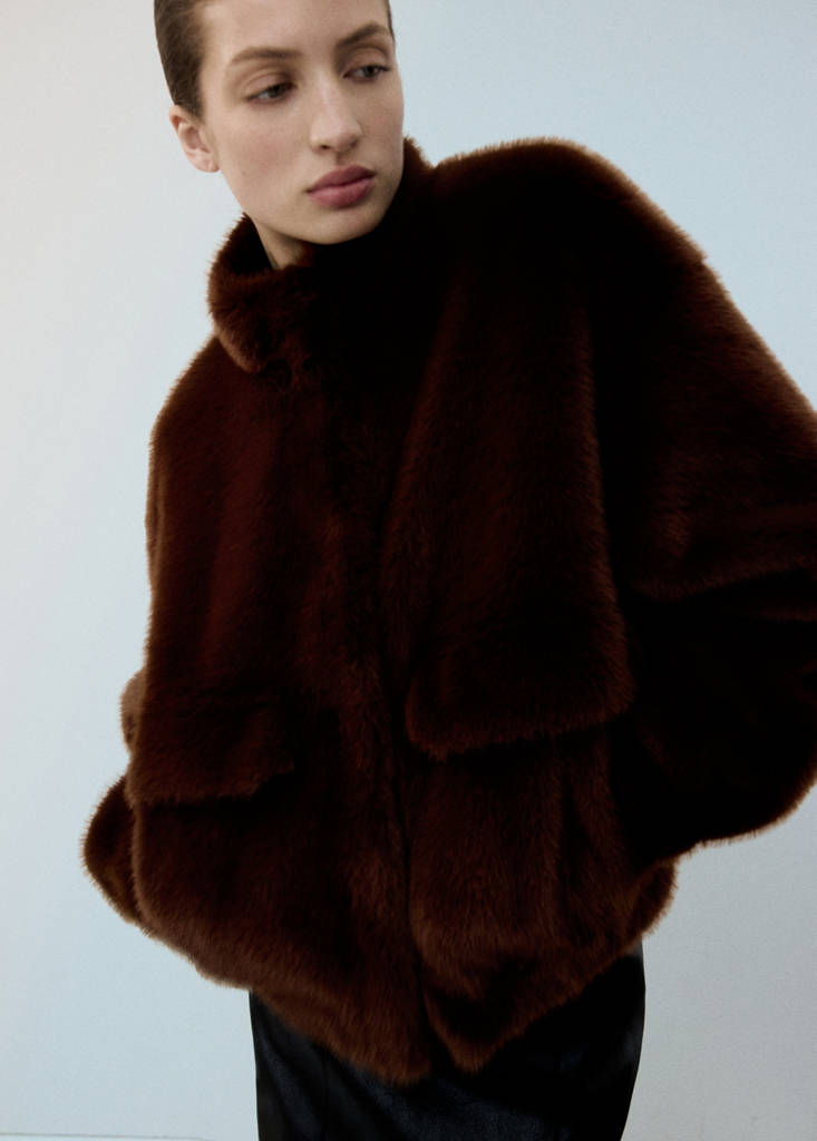 Faux-fur jacket with pockets — Brown