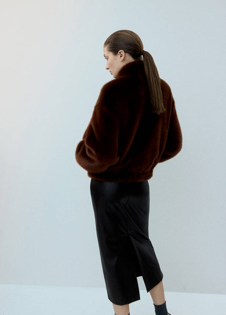 Faux-fur jacket with pockets — Brown
