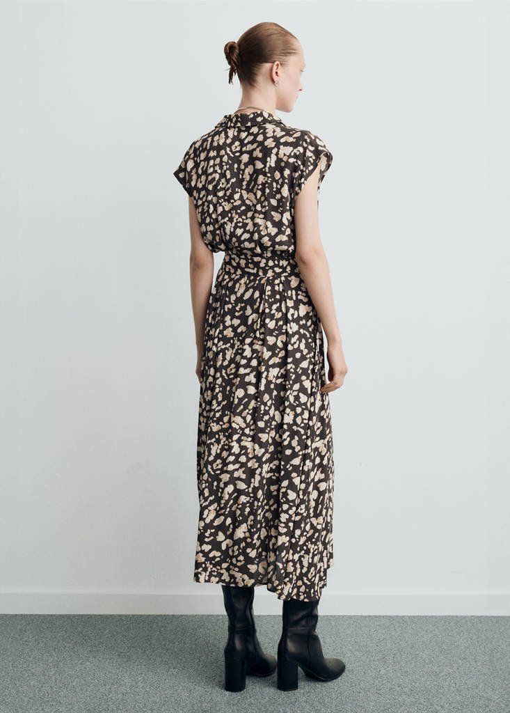 Printed shirt dress with belt — Brown