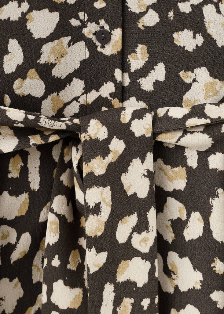 Printed shirt dress with belt — Brown
