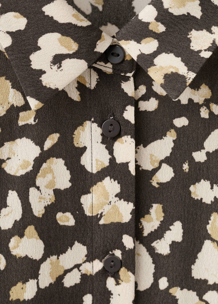Printed shirt dress with belt — Brown