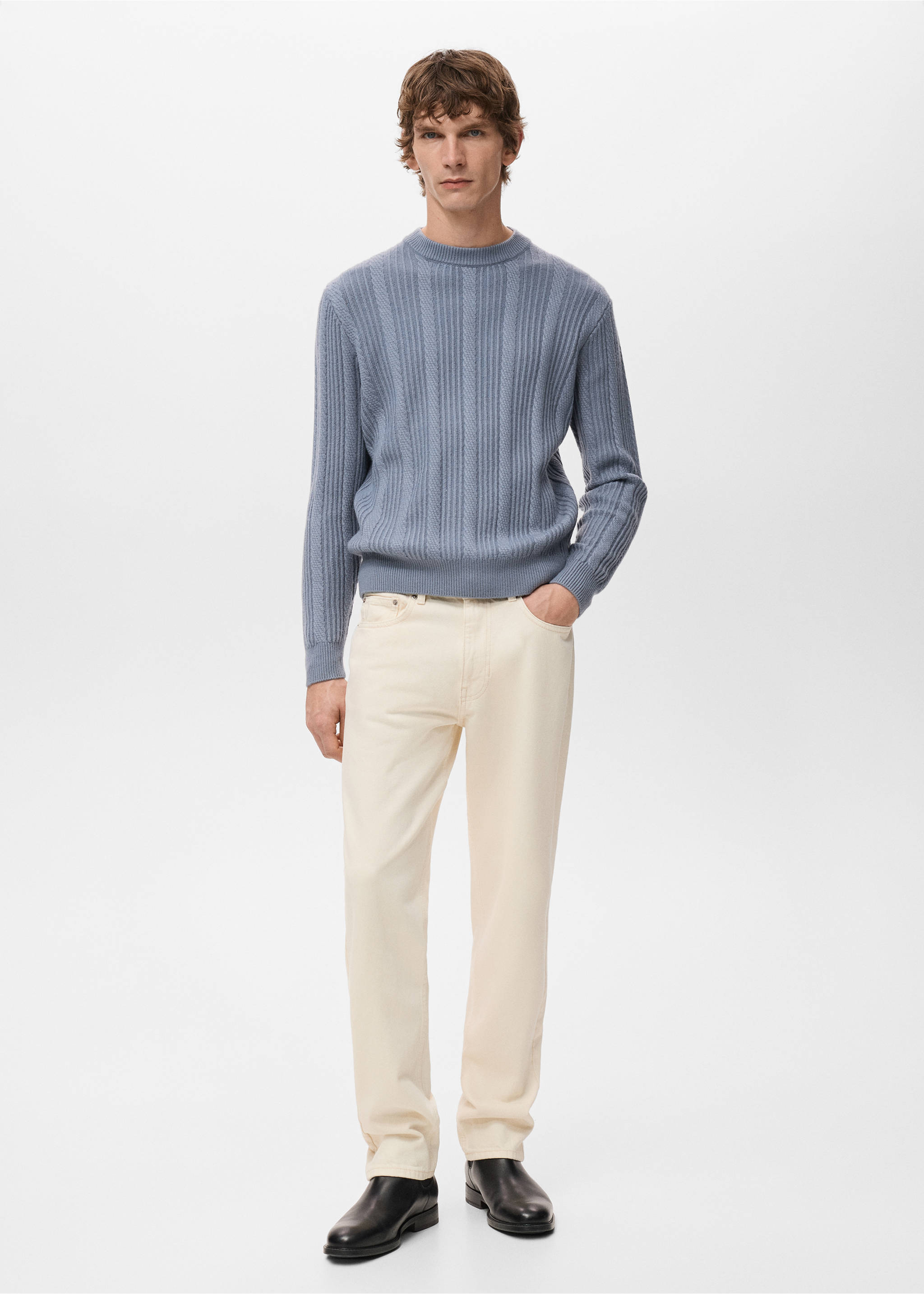 Structured knitted sweater - General plane, Prussian Blue. Ref: 27051250-00.