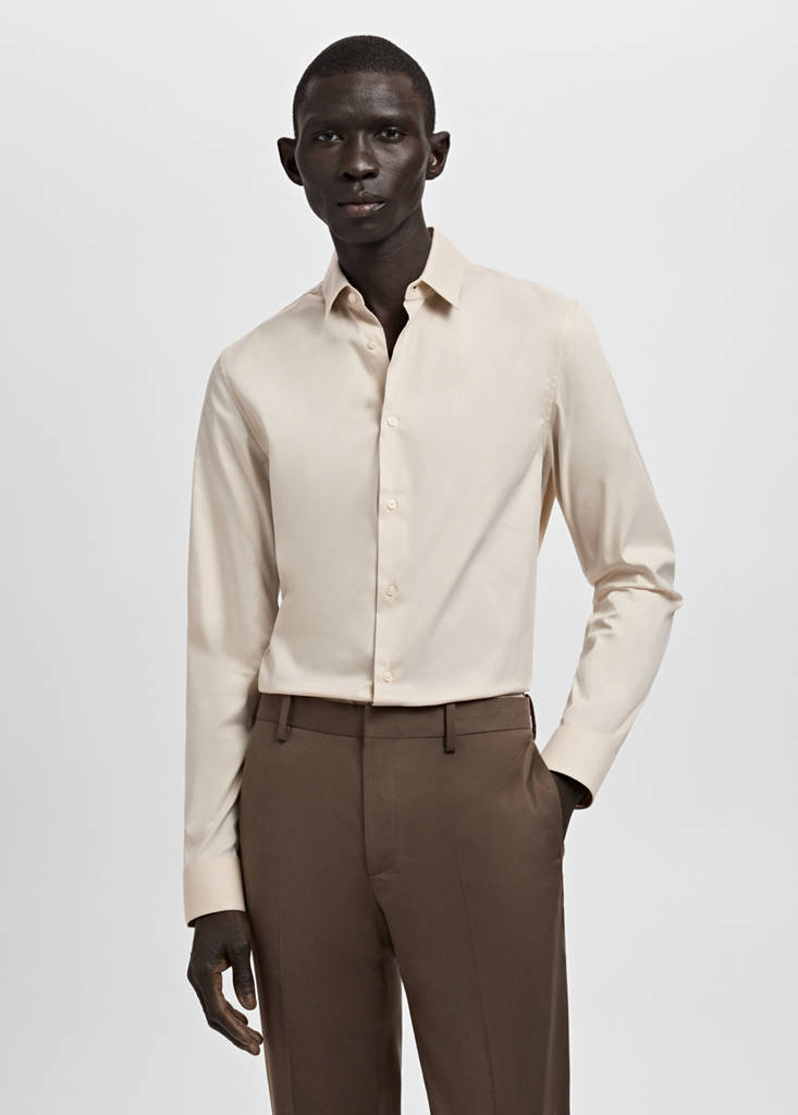 Super slim fit cotton blend formal shirt — Beige