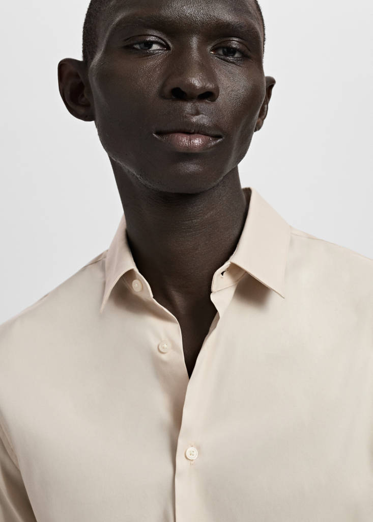 Super slim fit cotton blend formal shirt — Beige
