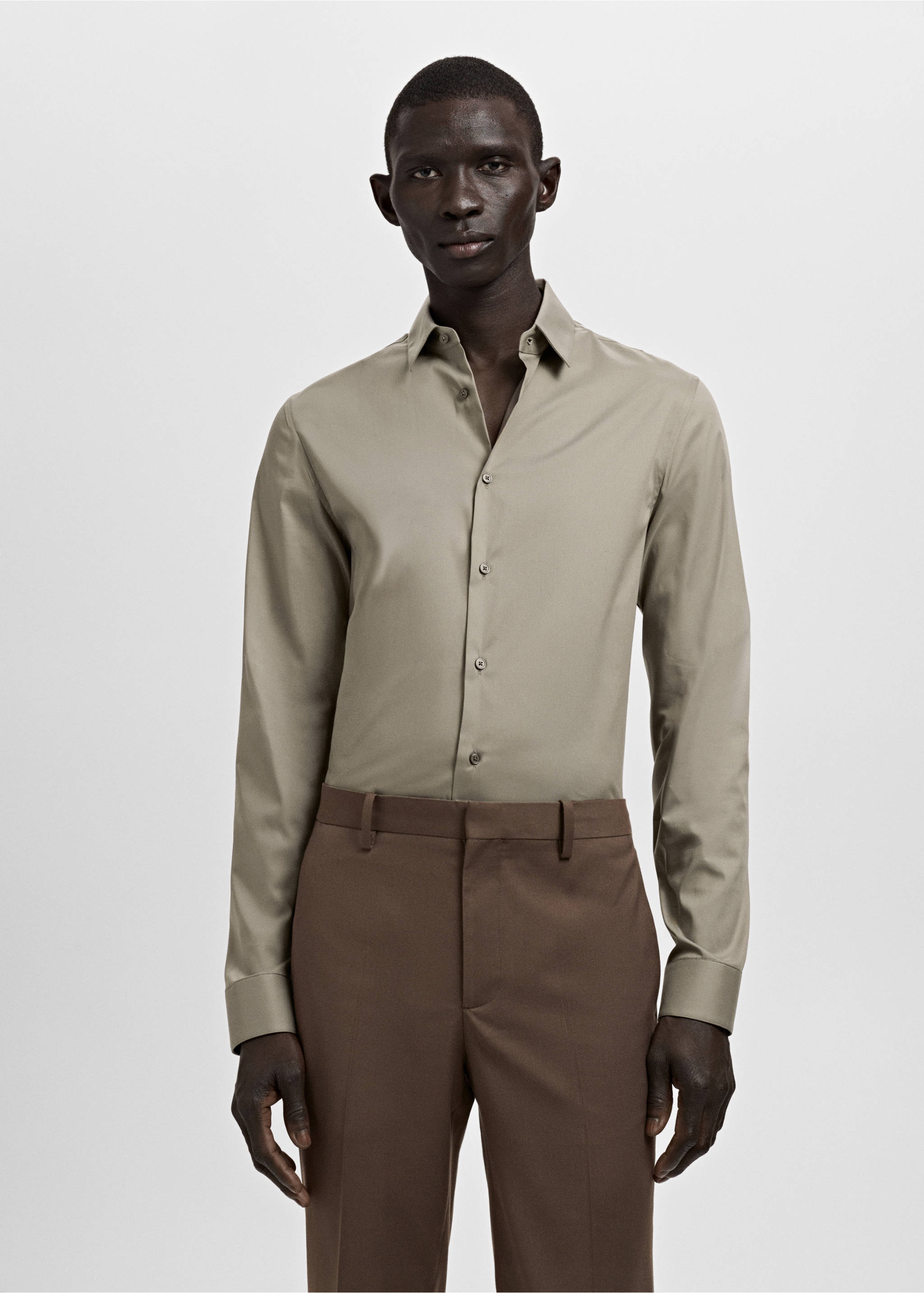 Camisa vestit barreja cotó super slim fit - Pla mig, Marró. Ref: 27051252-00.