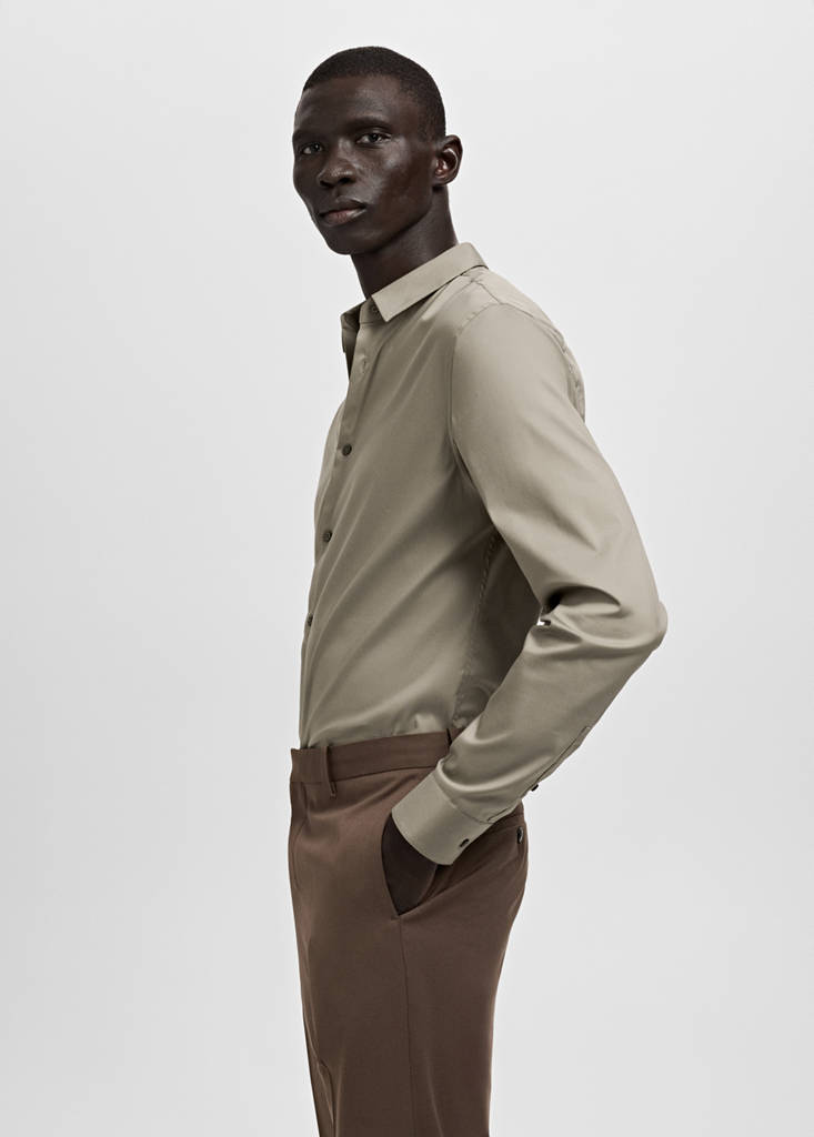 Super slim fit cotton blend formal shirt — Brown