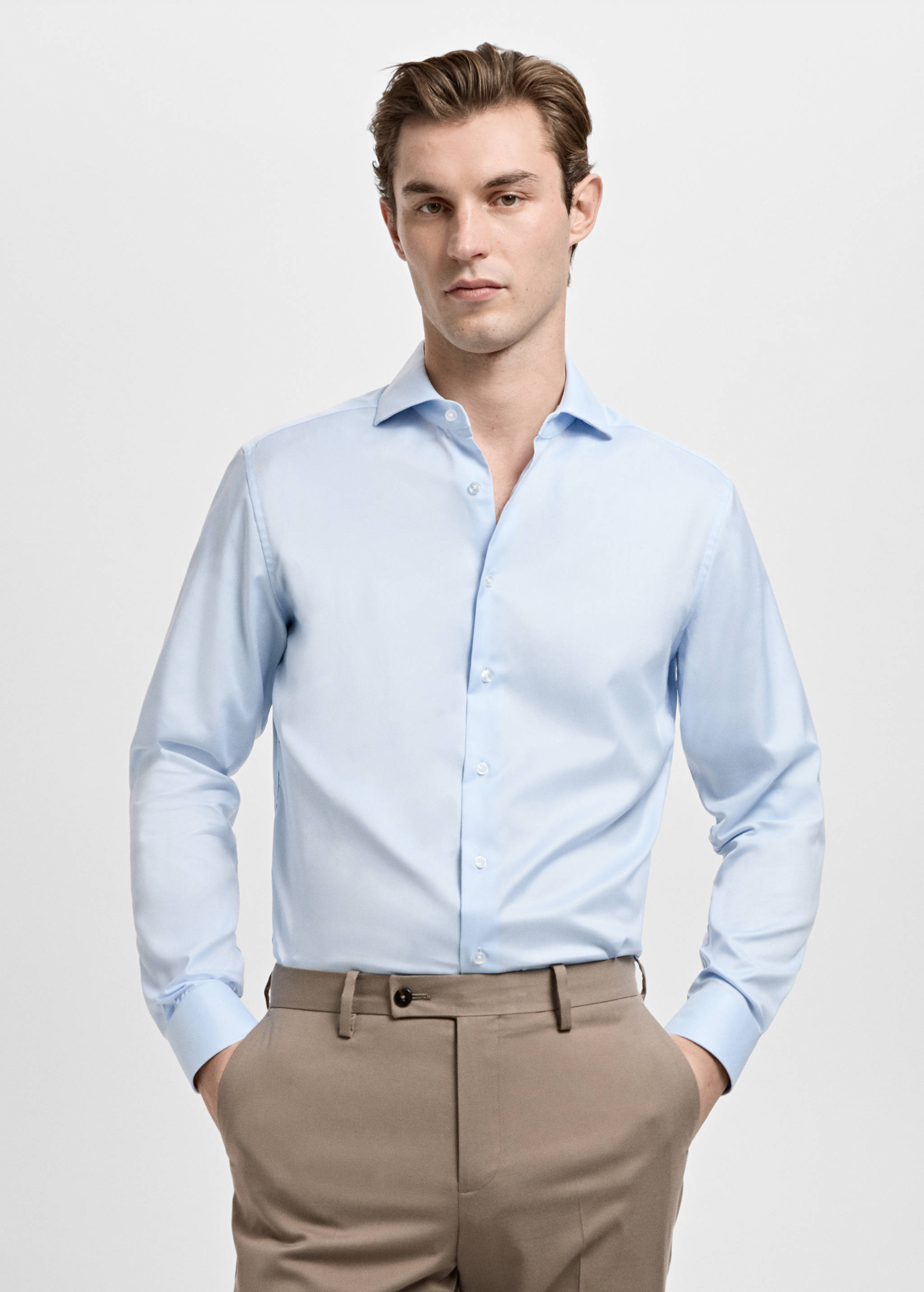 Slim fit 100% cotton structured dress shirt - Medium plane